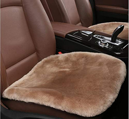 Authentic Sheepskin Car Seat Cushions,Soft Breathable Short Wool Auto Seat Covers Universal Fit for Cars,Chairs Sofa Comfortable and Anti-Slip Front(Light tan)