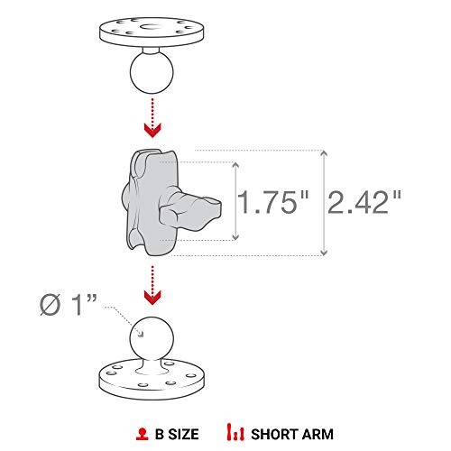 RAM MOUNTS B Size 1" Double Socket Mount Arm – Short (RAM-B-201U-A) - size: 2.4 in.