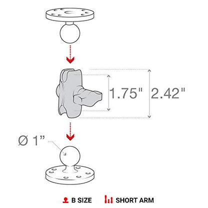 RAM MOUNTS B Size 1" Double Socket Mount Arm – Short (RAM-B-201U-A) - size: 2.4 in.
