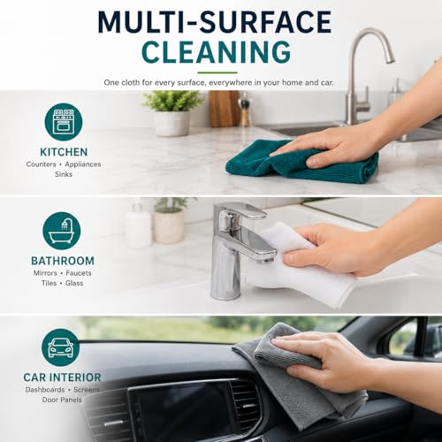 Microfiber Cleaning Cloths 15"x15" – Lint-Free Multi-Surface Household Cleaning Cloths, Highly Absorbent Reusable Microfiber Towels for Kitchen, Glass, Bathroom, Car & Home – 10 Pack - size: 10 Pack