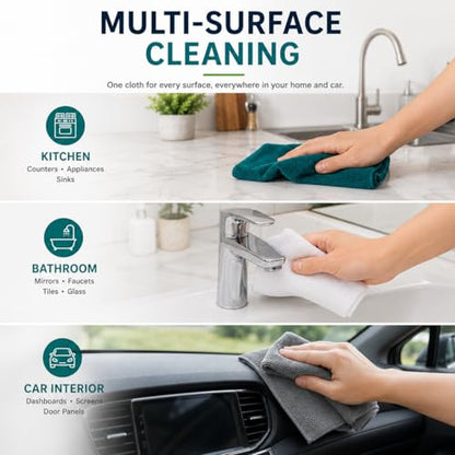 Microfiber Cleaning Cloths 15"x15" – Lint-Free Multi-Surface Household Cleaning Cloths, Highly Absorbent Reusable Microfiber Towels for Kitchen, Glass, Bathroom, Car & Home – 10 Pack - size: 10 Pack