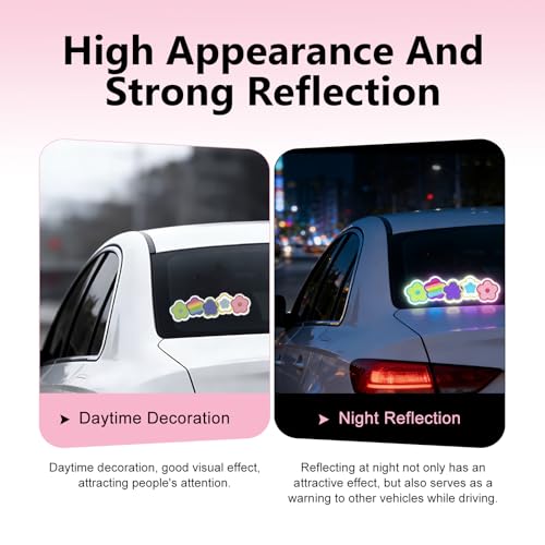 Car Reflective Sticker, Cute Flower High Intensity Reflective Safety Decal, Waterproof & Scratch-Covering Decor Sticker, Universal for Most Cars, Motorcycles, Helmets & Bikes - size: Flower
