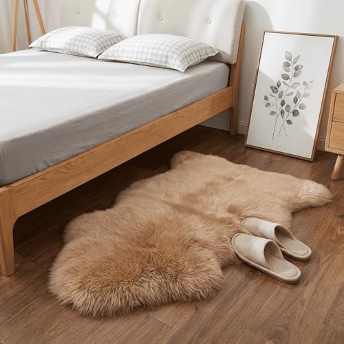 AOGELAN Shaggy Fur Area Rug, Genuine New Zealand Sheepskin Rug, Soft Fur Prayer Pup Carpet Mat, Single Pelt 2ft x 3ft Light Brown - color: Light Brown, size: 2' x 3' (Single Pelt)