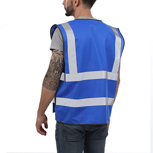 Dib Safety Reflective Safety Vest for Men Women, High Visibility Vest with Pockets and Zipper, ANSI Class 2 - color: Blue, size: Large