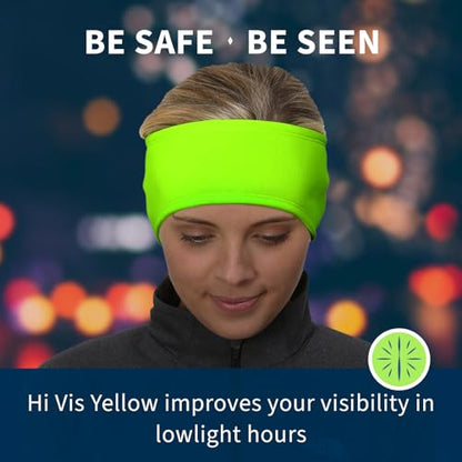 TrailHeads Womens Ponytail Headband - Moisture Wicking Hair Headband for Running, Winter, Workout - Athletic Headband Women - color: black - hi vis