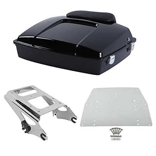 TCMT 5.5" Razor Motorcycle Trunk Box Backrest Pad Two Up Mounting Rack Metal Base Plate Fit For Harley Touring 2009-2013 Road Glide Road King Street Glide Pack - color: Chrome Lacthes Trunk+Pad+Chrome 2 up Rack+Plate