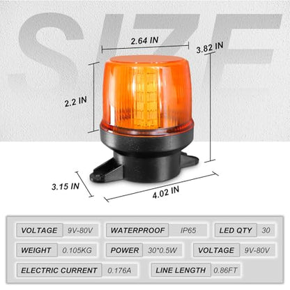 2PCS Amber Strobe Lights, 30-Led Emergency Safety Mini Strobe Beacon Lamp, Caution Flashing Warning Light For Cars, Trucks, Tow, Bus, Tractor, Trailer, ATV, RV, Vehicles