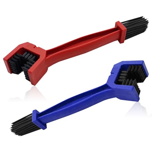 Automotive Universal 2-Pcs Bicycle and Motorcycle Chain Cleaning Brush,Bike Chain Cleaning Brush Tool for Gear Dirt Removal,Fits Mountain Bike & Heavy Duty Motorcycle,1 Red & 1 Blue