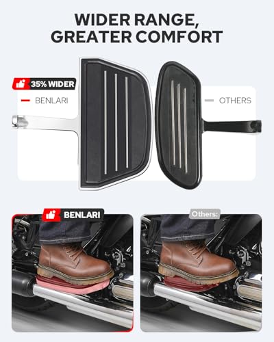 Benlari Passenger Floorboards Motorcycle Footboards Stainless Steel with Mount Kits Compatible with Harley Davidson Touring Road King Street Glide Road Glide Electra Glide 1993-2025 Streamline(Chrome) - color: CHROME