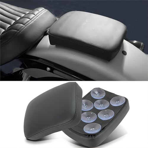 Motorcycle Pillion Passenger Pad Seat, Black Leather Pillion Pad w/ 8 Suction Cup Rear Passenger Seat Compatible with Harley Custom Bikes and More - size: Black