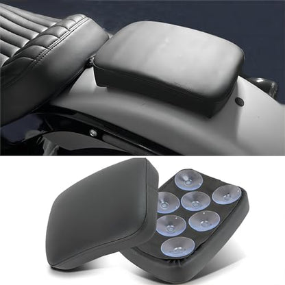 Motorcycle Pillion Passenger Pad Seat, Black Leather Pillion Pad w/ 8 Suction Cup Rear Passenger Seat Compatible with Harley Custom Bikes and More - size: Black