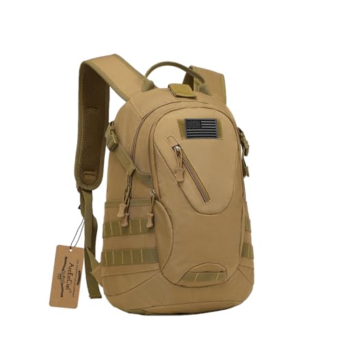 ArcEnCiel 15L Motorcycle Backpack Tactical Bag Rucksacks for Outdoor Camping Trekking Hunting with Patch - color: Coyote Brown