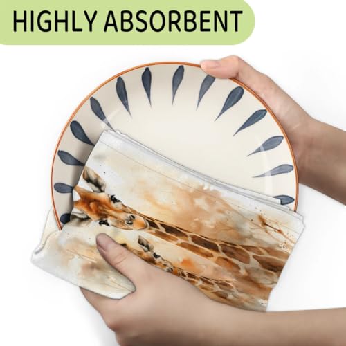 Watercolor Giraffe Kitchen Towels Set of 2 Absorbent Drying Dish Towels for Home and Bathroom - color: Brown