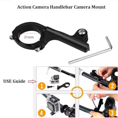 Aluminum Bike Bicycle Motorcycle Handlebar Mount Adapter Compatible with Gopro Hero 11/10/9/8/7/6/5/4/AKASO Brave 4/5/6 Plus/7 le/v50/EK7000/Exprotrek/Dragon Touch/WOLFANG Action Camera