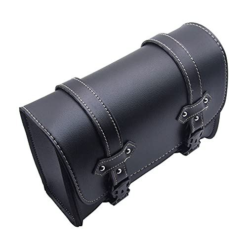 Riloer Motorcycle Saddle Bag, Universal Luggage PU Leather Bag Storage with 2 Mounting Straps Black