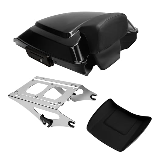 TCMT 5.5" Razor Motorcycle Trunk Box Backrest Pad Mounting Rack Fit For Harley 2014-2025 Touring Road King Street Road Electra Glide Pack - color: Black Latches Trunk Set+Chrome Rack A3, size: Fit For Touring 2014-2023