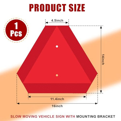 1 Set 14 x 16 Inch Slow Moving Vehicle Signs With Mounting Bracket, Aluminum Slow Moving Vehicle Triangle Signs, Suitable for Vehicles, Golf carts, Tractors, And Other Outdoor Accessories