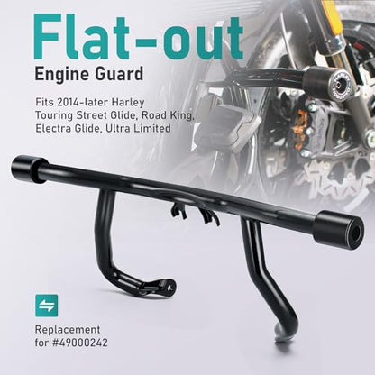 MoKitDora Flat-Out Engine Guard 1.25" Highway Crash Bar for Harley 2014-up Touring Street Electra Glide Special Road King FLHT FLHXS FLHX FLHRXS, Gloss Black