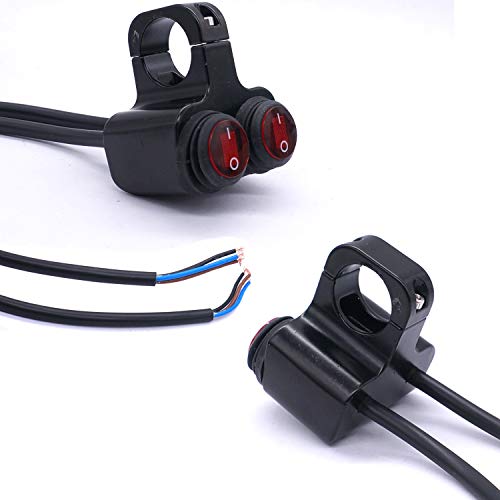 Taiss 7/8″ Waterproof Motorcycle ATV Handlebar Push Button Switch,12v Led Illuminated Headlight Hazard Brake Fog Light O/I Aluminum Alloy Handlebar Double Control Kill Switch with Connect Line F008