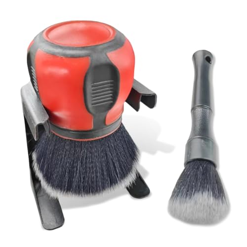 2PCS Car Detailing Brushes, Ultra Soft Bristles Dusting Brushes with Storage Rack, Curveball XL Synthetic Brushes, Covers Large Area Cleaning Tool for Inside or Outside Vehicles (Red) - color: Red