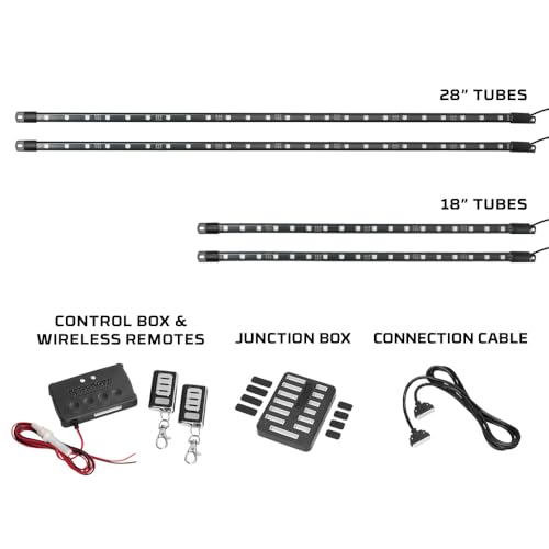 LEDGlow 4pc Million Color LED 4-Seater Golf Cart Underglow Accent Neon Lighting Kit Fits EZGO, Yamaha, Club Car, ICON, Evolution, Tomblerin, Star EV - for 12-Volt Battery - Water Resistant Flex Tubes