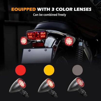 Rich Choices 2pcs Black 15 LED Motorcycle Stop Brake Running Turn Signal Indicator Red Lights Compatible with Harley Honda Chopper (Black with net-Red Light) - color: Black with net-Red Light