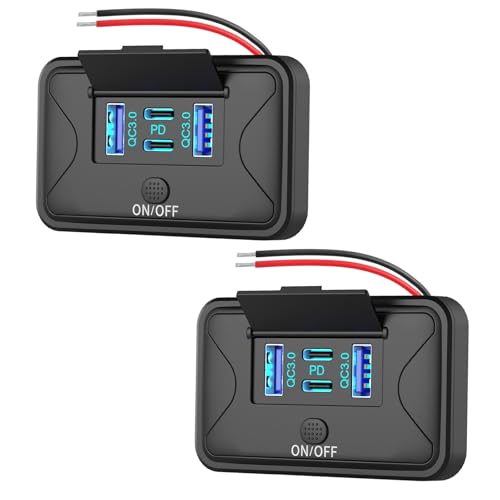2 Pack 78W 4 Port 12V USB Outlet Wall Mount, Dual 36W PD & Dual 18W QC3.0 Lightweight Surface Mount Charger Socket Panel with Button Switch for Bus RV Truck Marine Golf Cart - color: 2 PACK