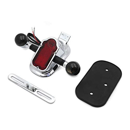HTTMT- Motorcycle Chrome Smoke Metal Tombstone Brake Tail W/Light Signal Compatiable With Big Twin Motorcycle Bike [P/N: XH3118B-A-01-CD+SK] - color: Smoke