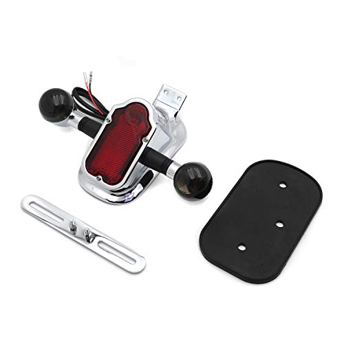 HTTMT- Motorcycle Chrome Smoke Metal Tombstone Brake Tail W/Light Signal Compatiable With Big Twin Motorcycle Bike [P/N: XH3118B-A-01-CD+SK] - color: Smoke