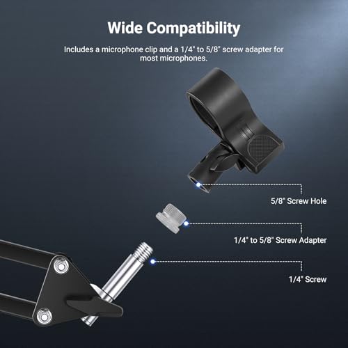 NEEWER Desktop Microphone Stand with Flexible Arm, Adjustable Desk Mic Clamp Holder Mount with Clip & 1/4" to 5/8" Adapter Compatible with Shure Razer Seiren Mini Audio Technica AT2020, MS042 - style: MS042