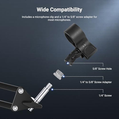 NEEWER Desktop Microphone Stand with Flexible Arm, Adjustable Desk Mic Clamp Holder Mount with Clip & 1/4" to 5/8" Adapter Compatible with Shure Razer Seiren Mini Audio Technica AT2020, MS042 - style: MS042
