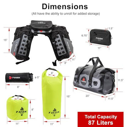 TUSK Highland X2 Rackless Luggage System w/Medium Dry Duffel/Large Bottle Holders Compatible with KTM/Husky 690-701 Heat Shield Black/Grey - color: Black/Grey, size: Medium Dry Duffel/Large Bottle Holders, style: Ktm/Husky 690-701 Heat Shield