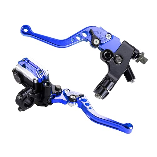Motorcycle Brake Lever 7/8“ 22mm Motorcycle Handlebar Brake Master Cylinder Clutch Levers Left & Right Set + Hand Grips + Handlebar Ends Set for Harley Honda Kawasaki Suzuki Yamaha (Blue) - color: Blue-Set