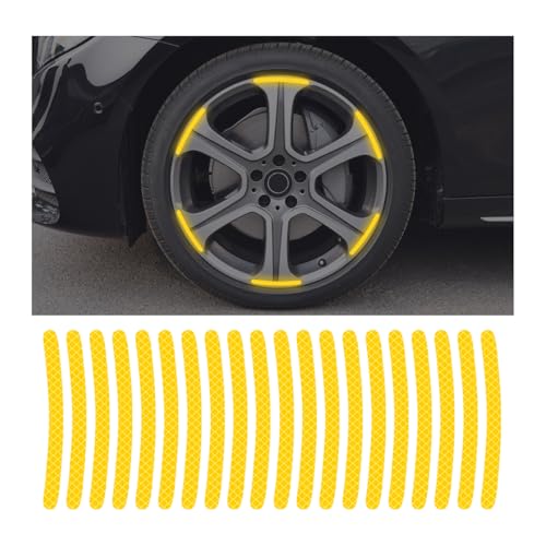 20PCS Reflective Car Wheel Decorative Stripe Stickers, Anti-Scratch Vehicle Night Safety Warning Tape Decal, Automotive Exterior Tire Rims Sticker, Universal for SUV RV Truck (Yellow) - color: Yellow