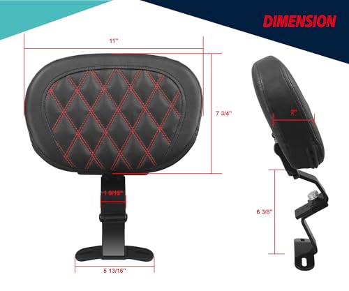 YHMOTO Motorcycle Driver Rider Backrest Pad For Harley Davidson Touring CVO Street Glide Road King Road Glide Electra Glide Ultra Limited models 2009-2023 (Black-Red Stitching) - color: Black-Red Stitching