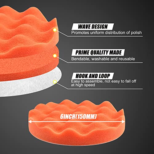 6 Inch Car Polishing & Buffing Sponge Pads Kit Wool Bonnet Pads for Household Electric Drill and Auto Polisher with 8mm M14 Drill Adapter for Washing Cleaning Waxing Dusting, 11PCS - size: 6 Inch