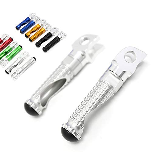 MC MOTOPARTS MPRO Silver CNC Rider Foot Pegs Compatible with YZF R1 00-21 YZF R6 03-19 YZF R1M 15-21 R1S 16-19 - color: Silver, size: No Extension