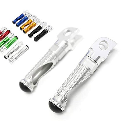 MC MOTOPARTS MPRO Silver CNC Rider Foot Pegs Compatible with YZF R1 00-21 YZF R6 03-19 YZF R1M 15-21 R1S 16-19 - color: Silver, size: No Extension
