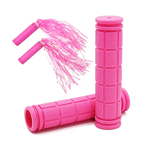 Bike Handle Grips with Tassel Streamers for Girls Boys and Kids, Non-Slip Bicycle Handlebar Grips Cover for Mountain Bike, Scooters Road Bike BMX MTB Cycling Replacement Parts - color: Pink & Streamers