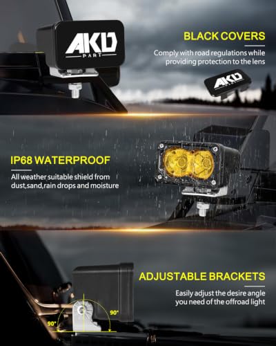 3 Inch Yellow CREE LED Pods with Wiring Harness & Black Covers | High Intensity CREE LEDs, Centrated Spot Beam, Free Wiring kit & Black Covers - color: Yellow