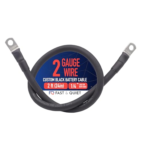 2 AWG Battery Cable with Battery Terminals, Pure Copper Wire, Automotive, Solar Power Inverter, Welding, Golf Cart, Lawn Mower, Motorcycle (Black Wire, 2 FT (24 in), 1/4" Lugs on Both Ends, 1pc) - color: Black, size: 2 FT 1/4" Lugs