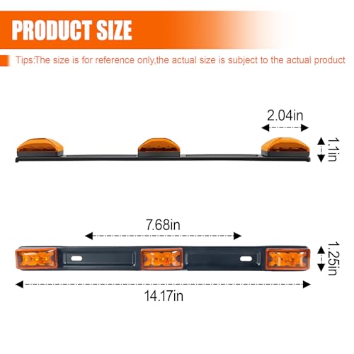 Car Trailer Tail Light Bar, 3-Light 9 LED Gap Identification Marker Light Strip with Stainless Steel Bracket, Identification Marker Light with Black Base for Truck Trailer Boat (Yellow) - color: Yellow