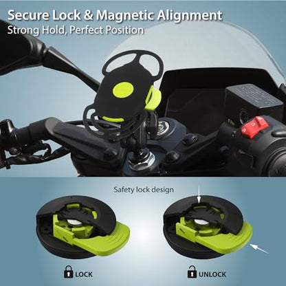 Bone Moto Tie Connect Kit 3 - Fork Stem, Magnetic Motorcycle Phone Mount, Detachable & 360° Rotatable, Heavy Duty & Shock-Absorbing Scooter Phone Holder for iPhone & 4.7"–7.2" Smartphones (Fork Stem) - style: Motorcycle - Fork Stem