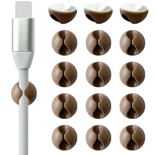 15PCS Brown Cable Clips Adhesive Cord Organizer, Wire Holder Cable Management for Desk Nightstand Office, Charger Cord Keeper - color: Brown