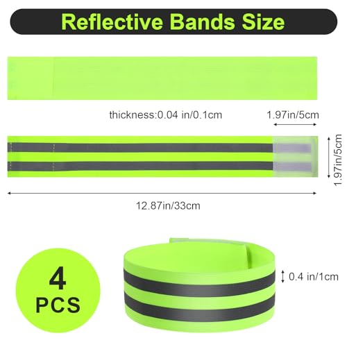 Gjinxi 4 Pcs High Visibility Reflective Bands, Elastic Reflective Arm Band Adjustable Armbands Arm Wrist Ankle Bands Safety Straps for Night Running, Walking, Cycling