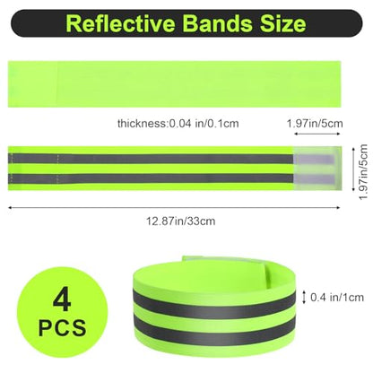 Gjinxi 4 Pcs High Visibility Reflective Bands, Elastic Reflective Arm Band Adjustable Armbands Arm Wrist Ankle Bands Safety Straps for Night Running, Walking, Cycling