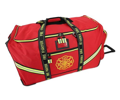 Lightning X Premium Rolling Firefighter Turnout Bunker Gear Bag w/Wheels, Retractable Handle, Fully Molded 3 Colors - color: Red