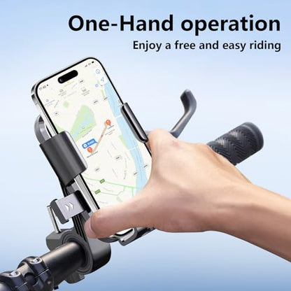 Bike Phone Mount Holder for Electric Scooter, Motorcycle & Ebike – Universal Handlebar Cell Phone Holder, Anti-Shake Design, Easy Install, Compatible with iPhone & Android