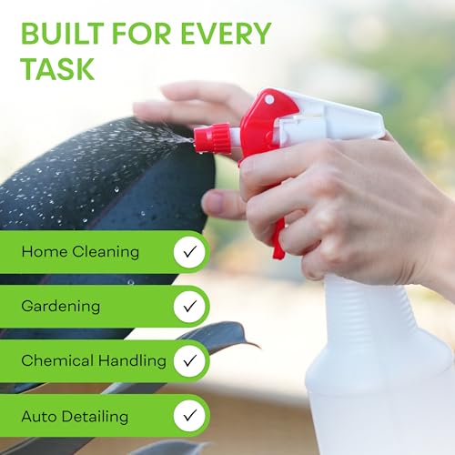 BRIGHTFROM 32 OZ Empty Plastic Spray Bottle, Heavy Duty with Adjustable Spray Nozzle, Chemical Resistant, All Purpose, Professional for Cleaning, Planting & Chemical Solutions