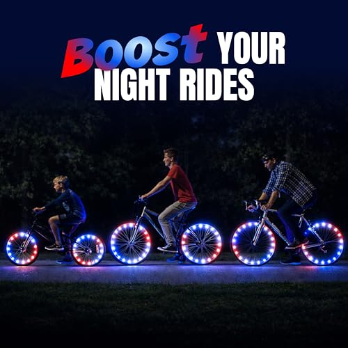 Activ Life 2-Tire Pack LED Bike Wheel Lights with Batteries Included, Get 100% Brighter and Visible from All Angles for Ultimate Safety and Style - color: Patriotic